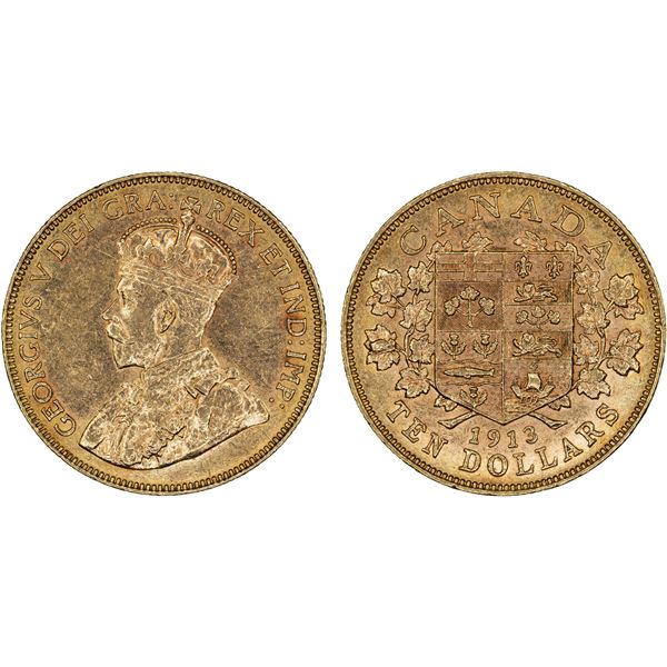 CANADA: George V, 1910-1936, AV 10 dollar, 1913, AU