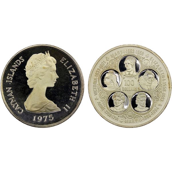 CAYMAN ISLANDS: Elizabeth II, 1952-2022, AV 100 dollars (22.66g), 1975, Proof