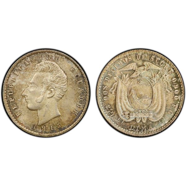 ECUADOR: Republic, AR 2 decimos, Lima, 1915, PCGS MS66