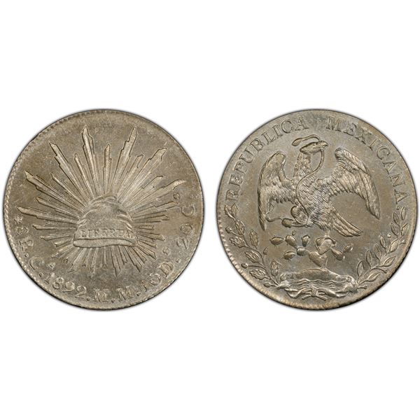 MEXICO: Republic, AR 8 reales, 1892-CA, PCGS AU details