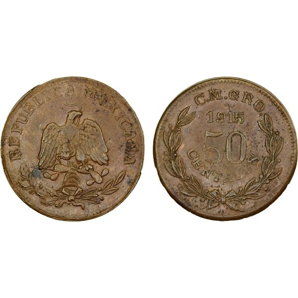 MEXICO: Revolutionary Issue, AE 50 centavos, Guerrero, 1915, AU