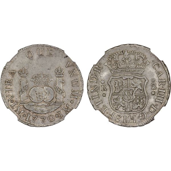 PERU: Carlos III, 1759-1788, AR 2 reales, 1770-LM, NGC AU55