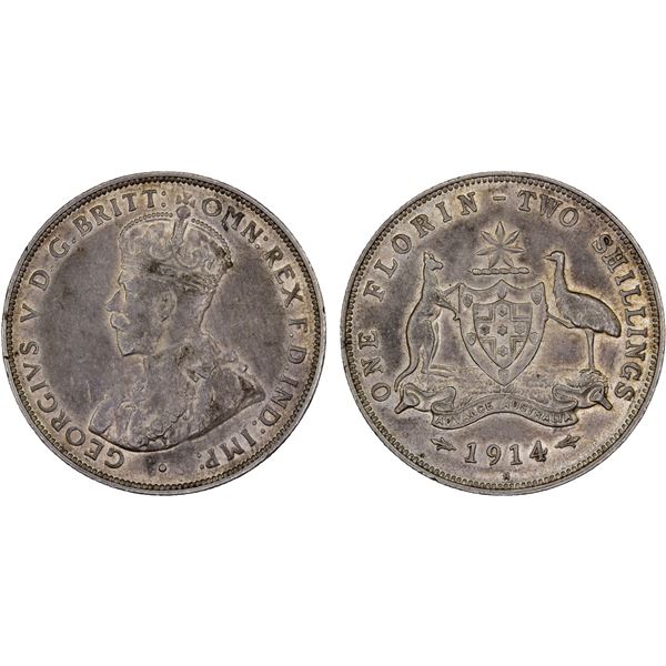 AUSTRALIA: George V, 1910-1936, AR florin, 1914-H, VF-XF