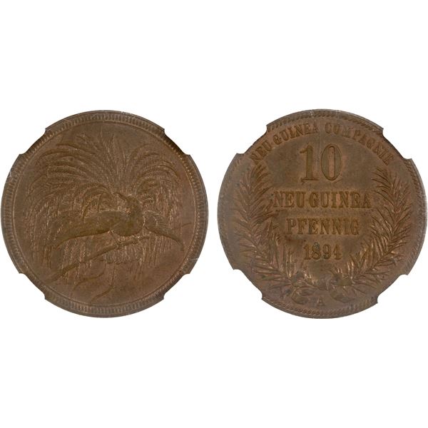 GERMAN NEW GUINEA: Wilhelm II, 1888-1914, AE 10 pfennig, 1894-A, NGC MS62