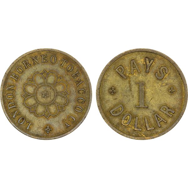 BRITISH NORTH BORNEO: Plantation Tokens, brass dollar, ND (before 1896), Choice VF