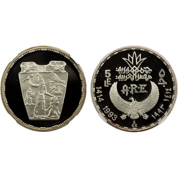 EGYPT: Arab Republic, AR 5 pounds, 1993/AH1414, NGC PF69 Ultra Cameo
