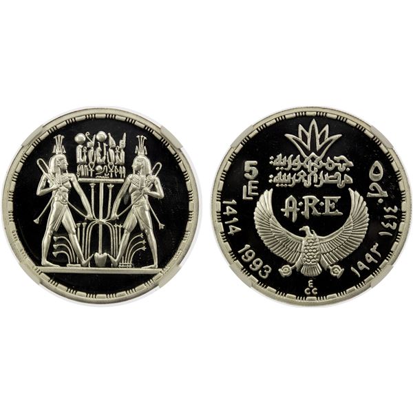 EGYPT: Arab Republic, AR 5 pounds, 1993/AH1414, NGC PF69 Ultra Cameo