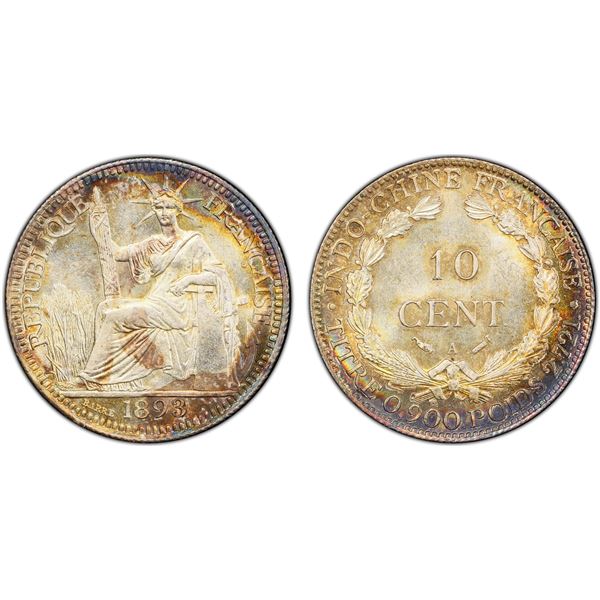 FRENCH INDOCHINA: French Colony, AR 10 centimes, 1893-A, PCGS MS65