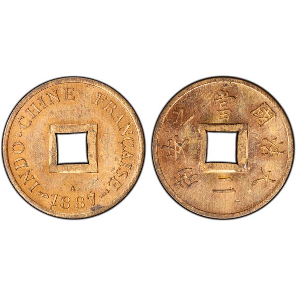 FRENCH INDOCHINA: French Colony, AE sapèque, 1887-A, PCGS MS64 RD