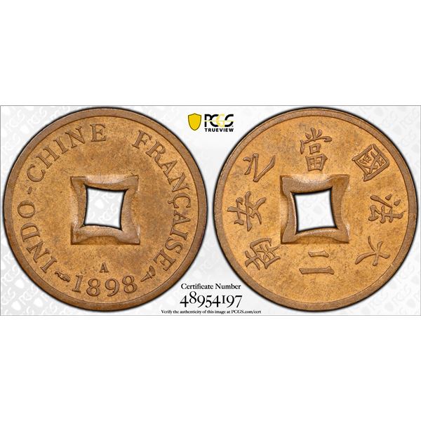 FRENCH INDOCHINA: French Colony, AE 2 sapèque, 1898-A, PCGS MS63 BN