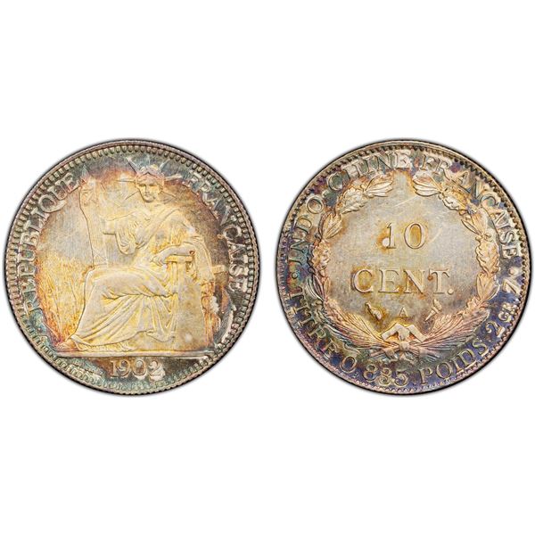 FRENCH INDOCHINA: French Colony, AR 10 centimes, 1902-A, PCGS MS63