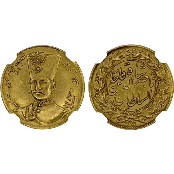 IRAN: Nasir al-Din Shah, 1848-1896, AV toman, Tehran, AH1299, NGC AU58