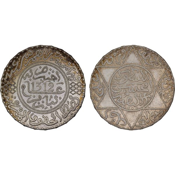 MOROCCO: al-Hasan I, 1873-1894, AR 5 dirhams, Paris, AH1312, XF