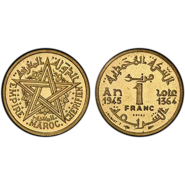 MOROCCO: Mohammed V, 1927-1962, 1 franc, 1945, PCGS Specimen 65