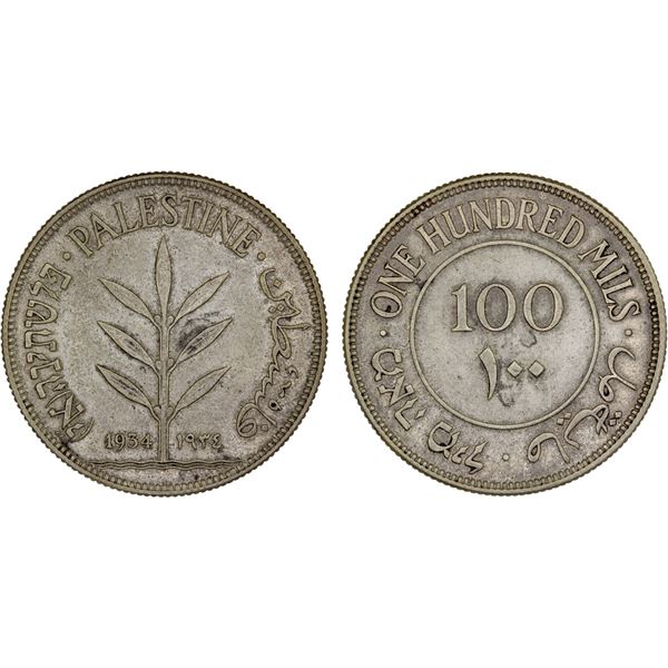 PALESTINE: British Mandate, AR 100 mils, 1934, VF-XF
