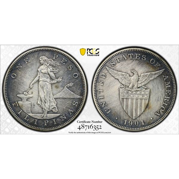 PHILIPPINES: U.S. Territory, AR peso, 1904, PCGS UNC details