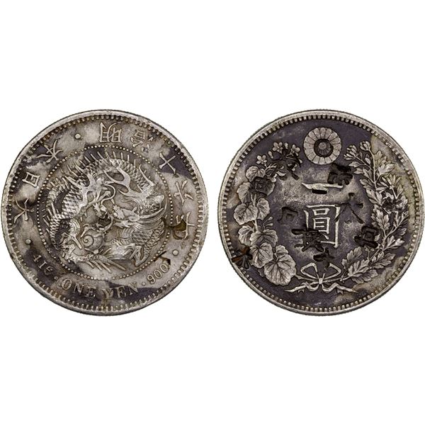 CHINESE CHOPMARKS: JAPAN: Meiji, 1868-1912, AR yen, year 16 (1883), VF