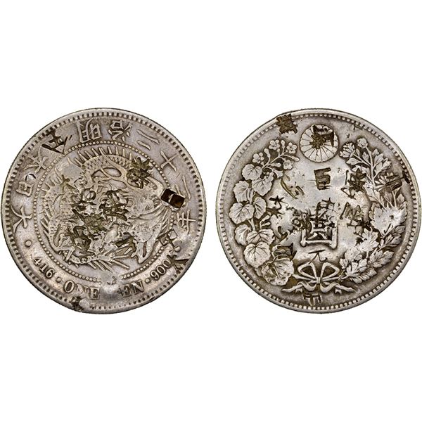 CHINESE CHOPMARKS: JAPAN: Meiji, 1868-1912, AR yen, year 22 (1889), VF
