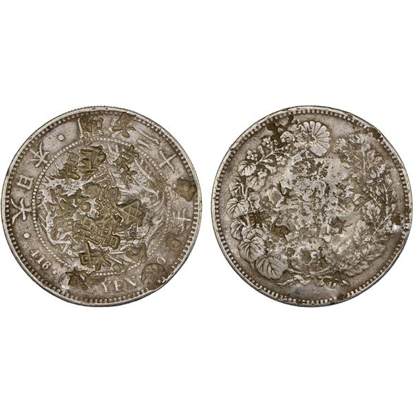 CHINESE CHOPMARKS: JAPAN: Meiji, 1868-1912, AR yen, year 22 (1889), VF