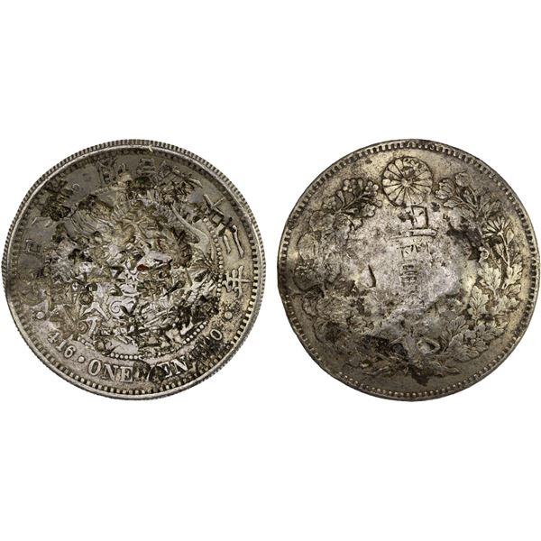 CHINESE CHOPMARKS: JAPAN: Meiji, 1868-1912, AR yen, year 22 (1889), VF