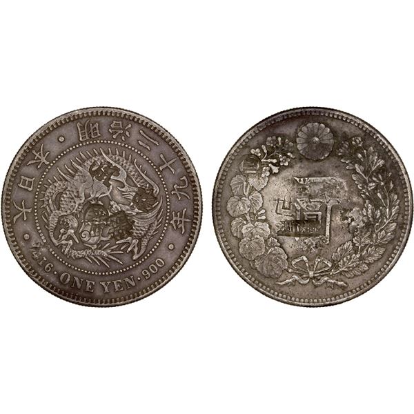 CHINESE CHOPMARKS: JAPAN: Meiji, 1868-1912, AR yen, year 29 (1896), VF-XF