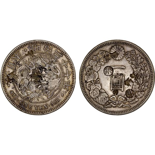 CHINESE CHOPMARKS: JAPAN: Meiji, 1868-1912, AR yen, ND (1897), VF-XF