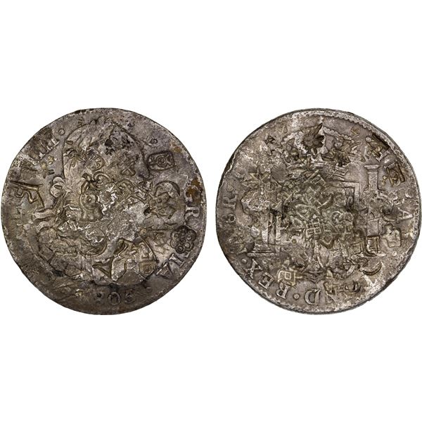 CHINESE CHOPMARKS: MEXICO: Carlos IV, 1788-1808, AR 8 reales, 1805-Mo, VF