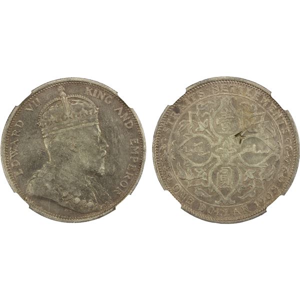 CHINESE CHOPMARKS: STRAITS SETTLEMENTS: Edward VII, 1901-1910, AR dollar, 1903-B, NGC XF details