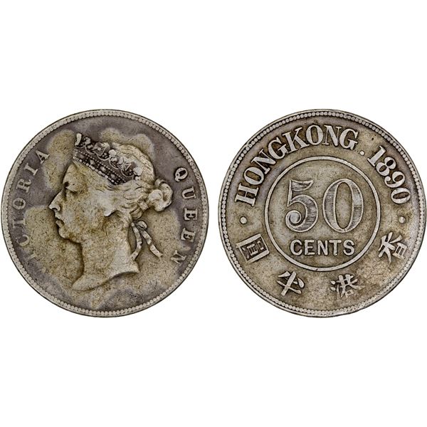 HONG KONG: Victoria, 1841-1901, AR 50 cents, 1890, F-VF