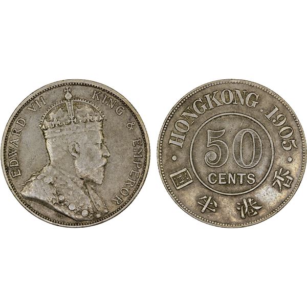 HONG KONG: Edward VII, 1901-1910, AR 50 cents, 1905, VF-XF