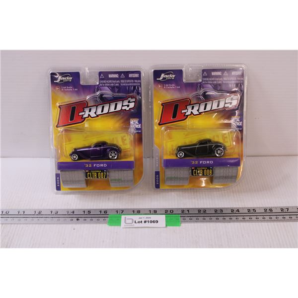 (2) D-Rods Jada Toys Models: 1932 Ford Coupe - 1:64 Scale Die Cast - NIB