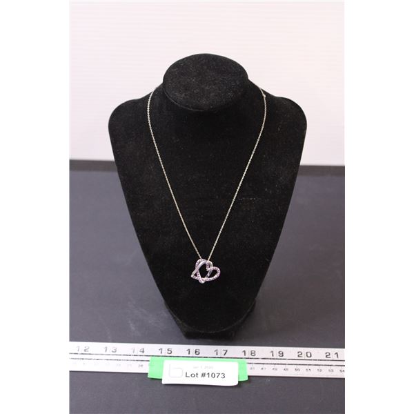 ^ Sterling Silver Heart Pendant w/Purple Stones, Necklace isn't Sterling Silver