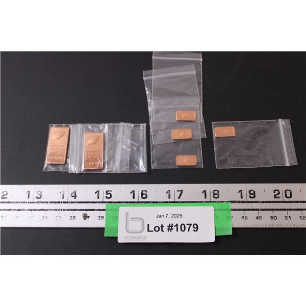 (6) Copper Ingots: (2) Five Gram Football Edition & (4) One Gram: Wolf, Buffalo, Bear - Cannot Guara
