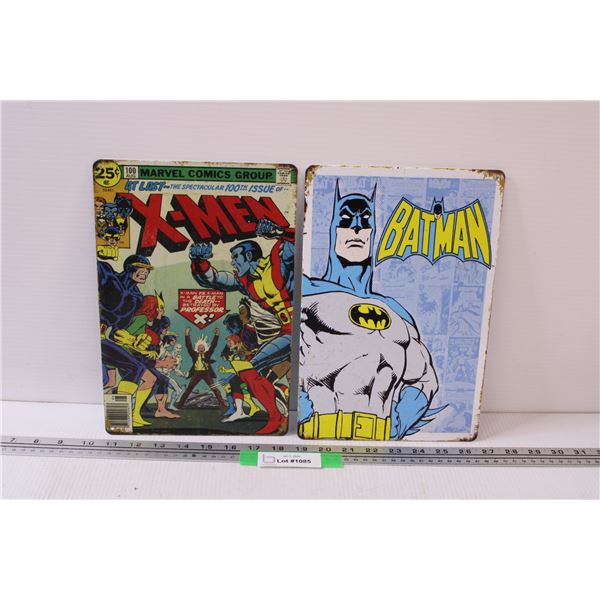 (2) Metal Signs: X-Men & Batman - 8"x 12"