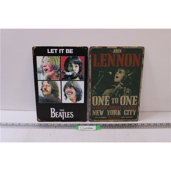 (2) Metal Signs: Beatles & John Lennon - 8" x 12"