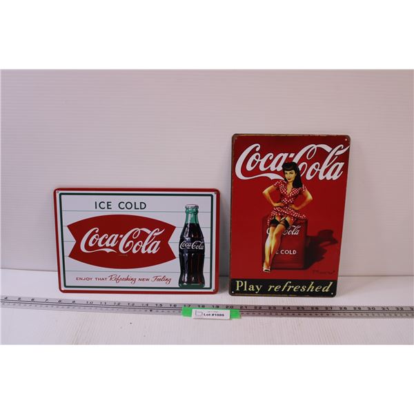(2) Metal Signs: Coca Cola - 8" x 12"