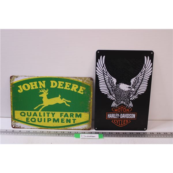 (2) Metal Signs: John Deere & Harley Davidson - 8" x 12"