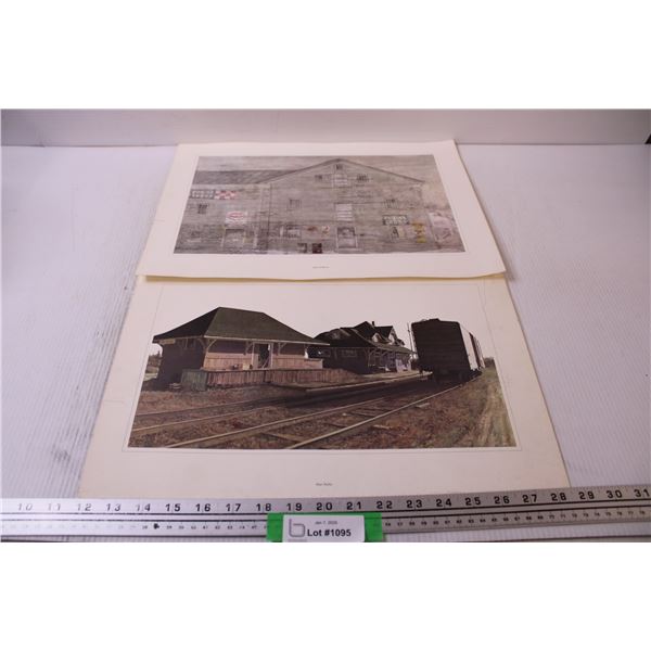 (2) Prints: Train Station by Alan Wylie & General Store by Sally Wildman - 17" x 10"
