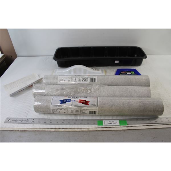 (3) Non Woven Vinyl Wallpaper Rolls, Paint Tray, Wallpaper Smoother