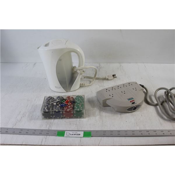 Poker Chips, Electric Kettle - Tested Powers On, Extension Block