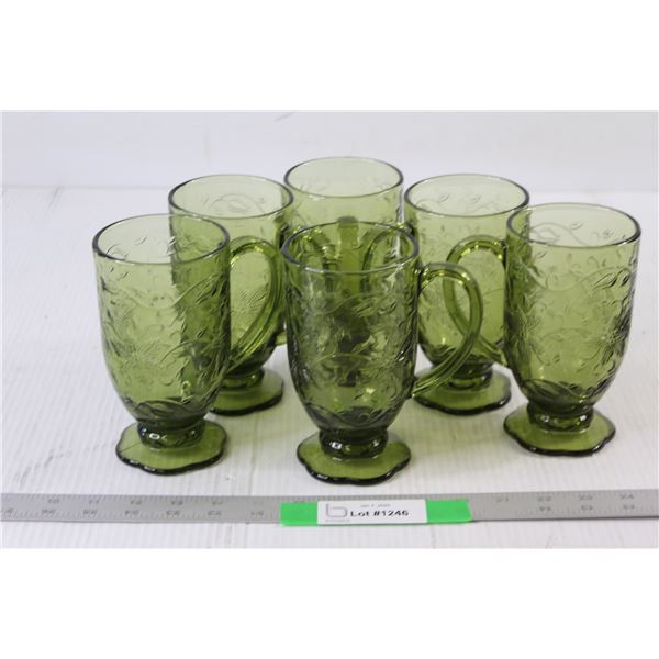 (6) Green Glass Mugs