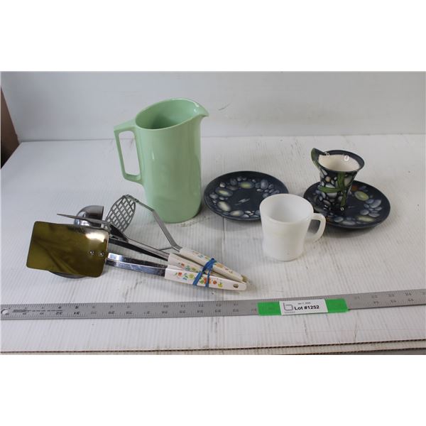 Pitcher, (2) Saucers and Cup, Kitchen Ware