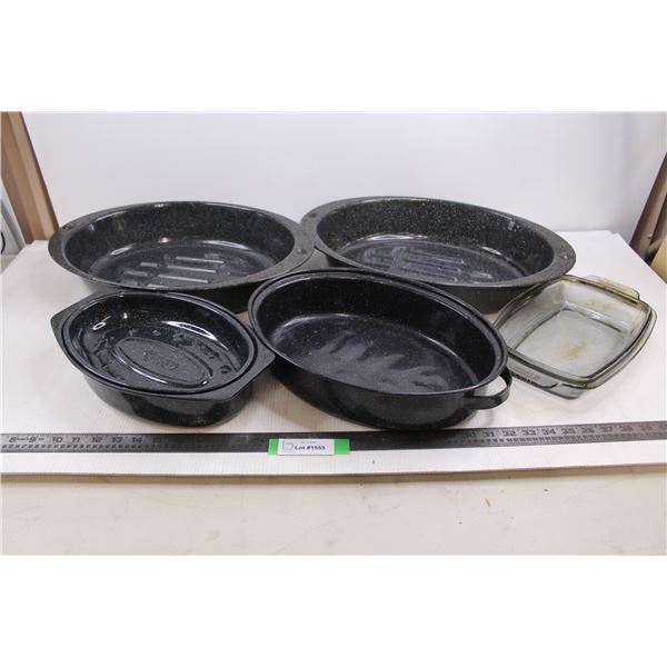 (4) Roasting Pans, Glass Casserole Dish