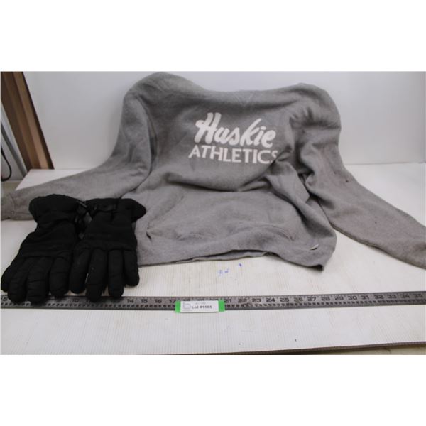Russell Athletic Hoodie "Huskie Athletics" Size Large, Pair Windriver Gloves