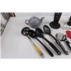 Image 2 : Assorted Kitchen Utensils (Ladles, Spoons, Pizza Cutter, Spatula, Colander, Holders, Teapot)