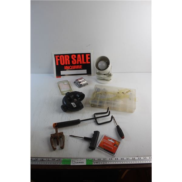 Lamp, Batteries, Phone Case, For Sale Sticker, Garden Rake, Compression Spring and Hardware Organize