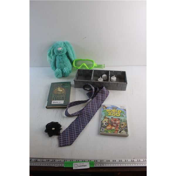 Wii World of Zoo Game, Tie, Swimming Goggles, Plush Bunny, Divided Basket and Peter S Beagle Book