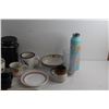 Image 2 : (2) Cannisters, Water Bottle, Mugs, Bowls, Plates, Pitcher and Microwave Dish