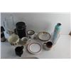 Image 6 : (2) Cannisters, Water Bottle, Mugs, Bowls, Plates, Pitcher and Microwave Dish