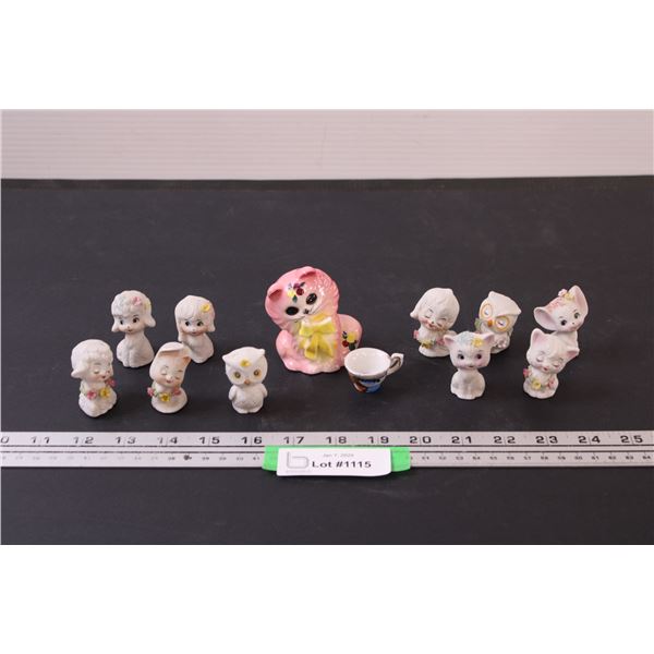 (10) Ceramic Animal Figurines, Pink Kitten Salt Shaker, Tiny Teacup